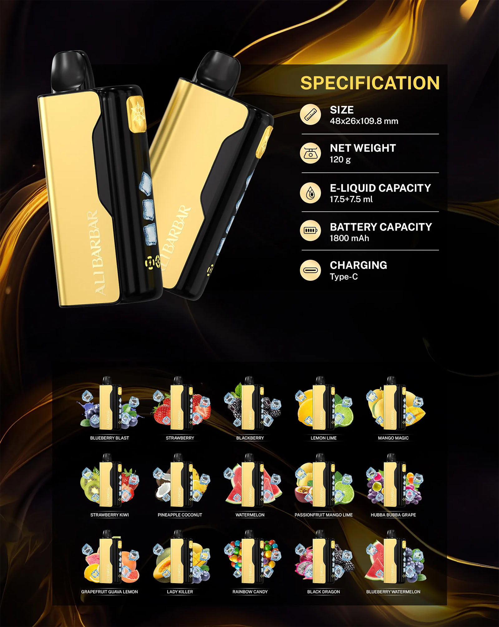 Alibarbar Ice Adjust 12000 Puffs Vape - Grapefruit Guava Lemon Alibarbar Ice Adjust 12000 Puffs Vape - Grapefruit Guava Lemon